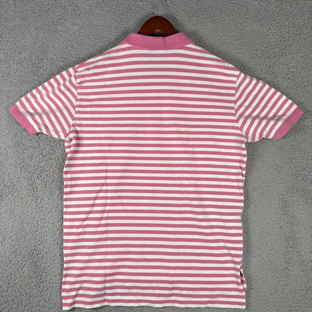 Polo Ralph Lauren Polo Shirt Mens Large Pink White Striped Short Sleeve Pique